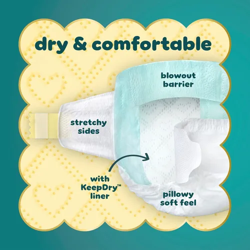 Miniatura 2 de Pampers Pañales Swaddlers, talla 1 (8-14 libras), 32 unidades, hipoalergénicos, absorbentes, mantiene al bebé seco y cómodo, desechable, seguro