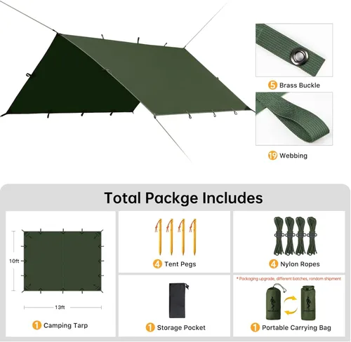 Miniatura 2 de FREE SOLDIER Lona impermeable portátil multifuncional para exteriores, camping, viajes; toldo de mochilero, refugio contra la lluvia Verde oscuro