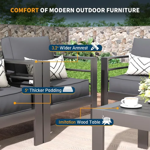 Miniatura 7 de UDPATIO Juego de muebles de aluminio para patio, juego de 4 piezas para conversación al aire libre con fundas impermeables, sofá modular moderno