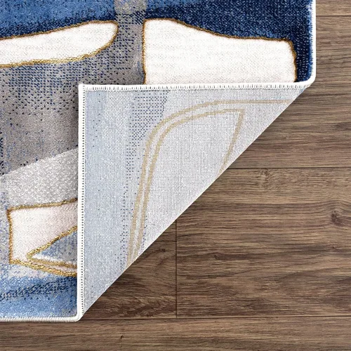 Miniatura 8 de Abani Alfombra de área lavable con diseño moderno de círculos azules y grises, impresión asimétrica contemporánea, alfombra de sala de estar de 6 x