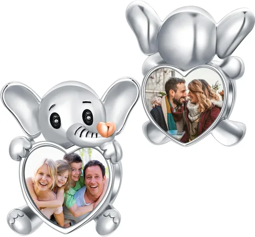 LONAGO Abalorio de fotos personalizado para pulsera de plata de ley personalizable para regalo para mujeres y niñas, Plata esterlina, Circonita
