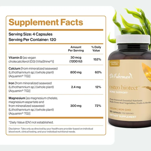 Miniatura 2 de Dr. Fuhrman Osteo-Biotect Suplemento orgánico para la salud ósea de calcio con vitamina D3 y magnesio veganos. Calcio a base de plantas 800 mg