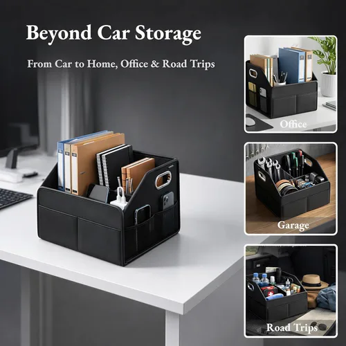 Miniatura 5 de Organizador de almacenamiento para automóvil – Contenedor compacto de cuero PU para maletero, asiento delantero, asiento trasero y piso del automóvil