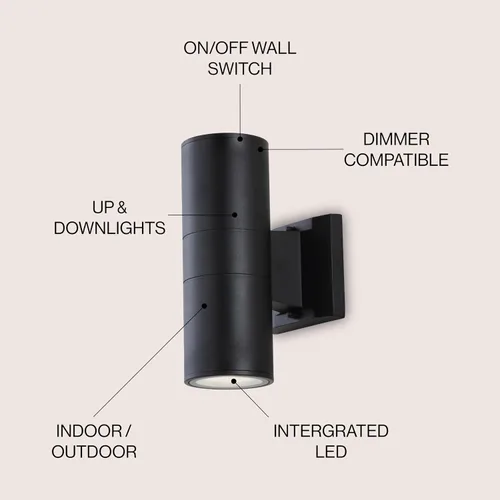Miniatura 2 de JONATHAN Y Aplique de pared LED moderno negro de 6 pulgadas, luz cilíndrica de 2 luces para patio de porche, accesorio exterior de metal