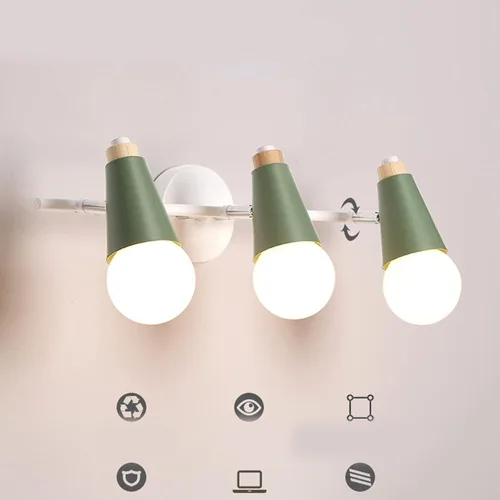 Miniatura 4 de Lámpara de pared nórdica de 3 cabezas, apliques de pared de macarrón ajustables, apliques de pared con botón enchufable, 3 luces, interruptor