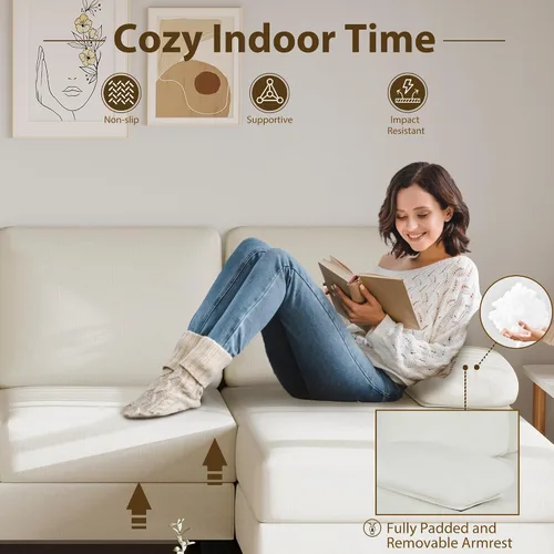 Miniatura 3 de Bezseller Sofá modular en forma de U de 107.3 pulgadas con cojín y tela de chenilla, cómodos juegos de muebles de 4 asientos con diván doble