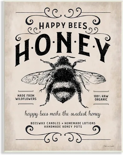 Stupell Industries Honey Bee Rustic Farm - Placa de pared con diseño de palabras texturizadas, 10 x 15, multicolor