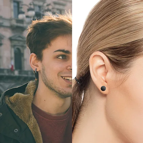 Miniatura 6 de KWUNCCI Aretes para hombre, 15 pares de aretes de aro de acero inoxidable quirúrgico, aretes negros para hombres y mujeres, juego de aretes de aro