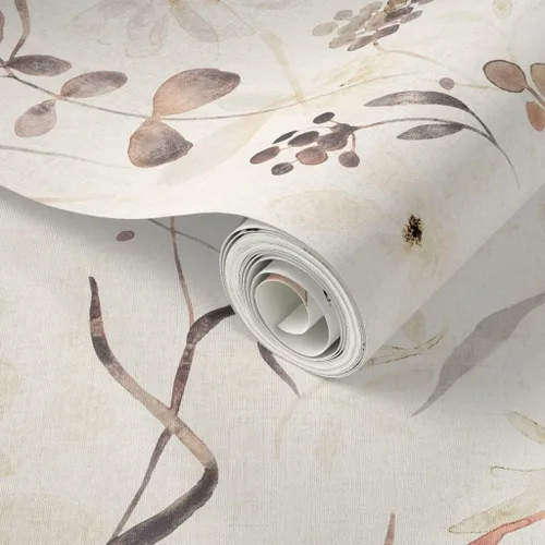 Miniatura 2 de Spoonflower Papel tapiz autoadhesivo de 9 x 2 pies, papel tapiz extraíble de acuarela de botánicos neutros con diseño floral beige