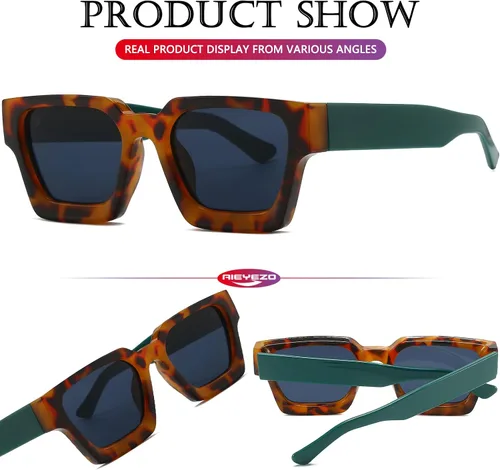Miniatura 81 de AIEYEZO Gafas de sol cuadradas para mujeres y hombres, gafas de sol cuadradas con montura gruesa, estilo de diseñador simple