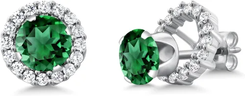 Miniatura 207 de Gem Stone King Aretes redondos de plata de ley 925 de 0.236 in con piedra natal extraíble para mujer