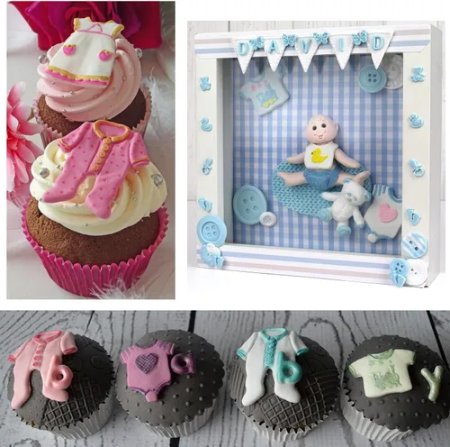 Miniatura 4 de Ropa de bebé Moldes de silicona para fondant para baby shower temático Cupcake Moldes para decoración de tartas Decoración de cupcakes Candy Estilo b