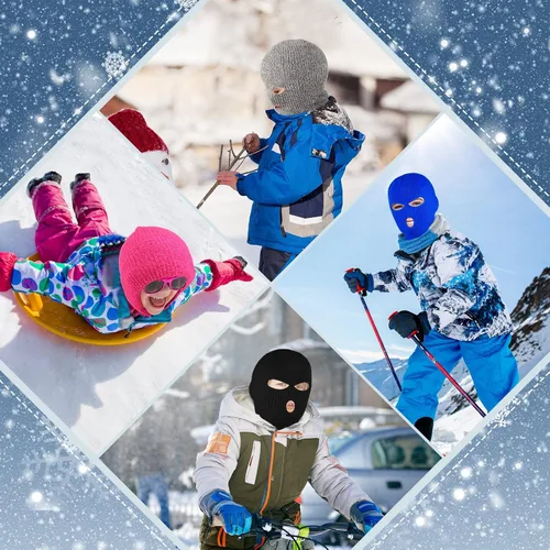 Miniatura 13 de 4 máscaras de esquí para niños, 3 agujeros, cubierta completa, pasamontañas, máscara facial para niños y niñas, colorido, invierno, deportes al aire
