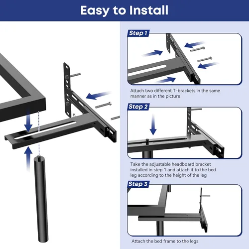 Miniatura 6 de Paquete de 2 soportes de cabecero para camas de metal ajustables para cabecero y estribo, kit de extensión para camas de tamaño individual, queen