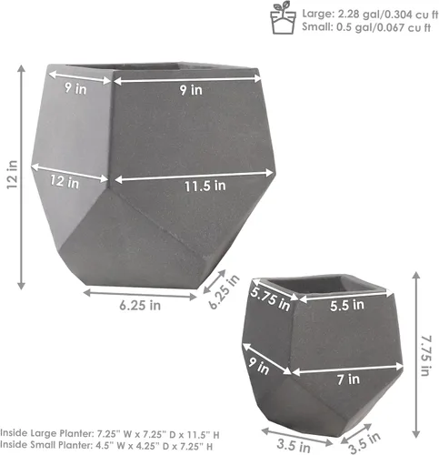 Miniatura 3 de Sunnydaze Juego de macetas de hormigón para exteriores, 2 macetas de hormigón ligeras para plantas, polvo de luna