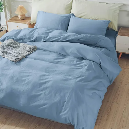 Miniatura 3 de NEXHOME PRO Juego de funda de edredón tamaño King, 100% algodón lavado, aspecto de lino texturizado, orgánico, natural, juego de ropa de cama de 3
