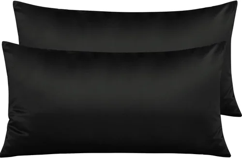 Miniatura 23 de NTBAY - Fundas de almohada de satén con cremallera, súper suaves y lujosas fundas de almohada Negro