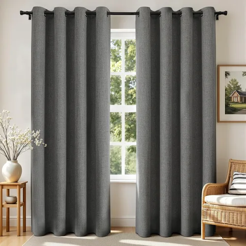 Miniatura 39 de Joydeco Cortinas opacas de 84 pulgadas de largo, 2 paneles burg, cortinas de oscurecimiento de habitación para dormitorio, cortinas térmicas Negro