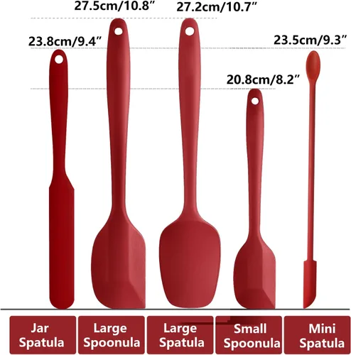 Miniatura 2 de Juego de espátulas de silicona rojas de 5 piezas, juego de espátulas de goma resistentes al calor, juego de espátulas de cocina aptas para Rojo
