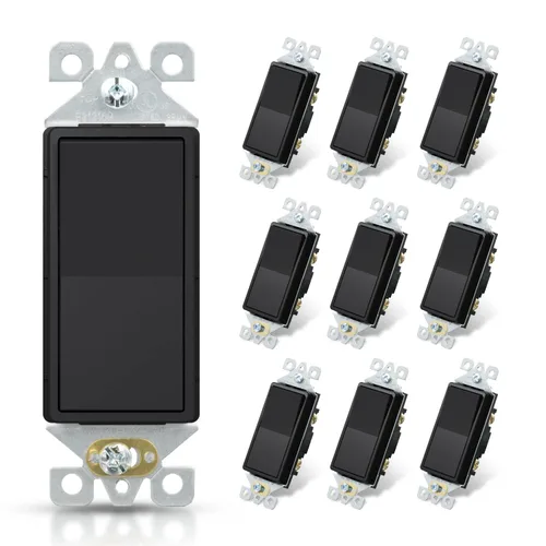 Miniatura 40 de ELEGRP Interruptor de luz decorativo de un solo polo con placa sin tornillos, 15 A 120-277 V, reemplazo del interruptor basculante de paleta