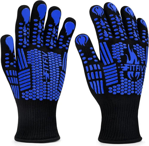 Miniatura 11 de Guantes para barbacoa, guantes para horno, guantes de barbacoa resistentes al calor extremo de 1472 °F, guantes antideslizantes de silicona