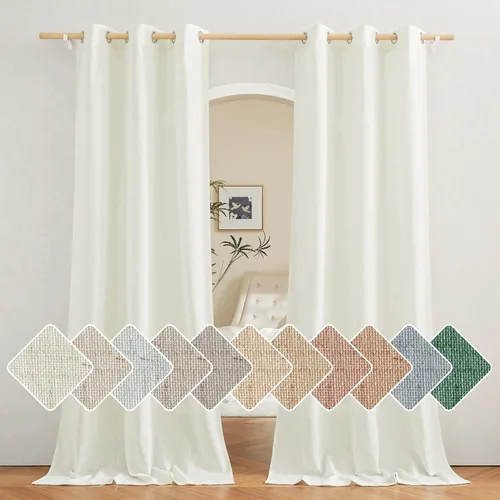 Miniatura 90 de NICETOWN Cortinas de lino natural con textura de lino para dormitorio, mezcla de lino rústica con ojales en la parte superior, semitransparentes