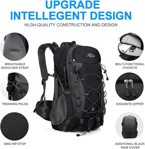 Miniatura 3 de INOXTO Mochila de senderismo ligera 35L/40L Mochila de día de senderismo con cubierta impermeable contra lluvia para viajes, camping al aire libre