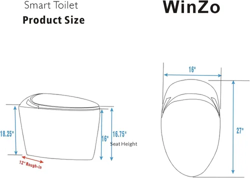 Miniatura 6 de WinZo Inodoro inteligente moderno en forma de huevo con bidé integrado, descarga automática/apertura automática, pantalla LED de luz nocturna, Gris