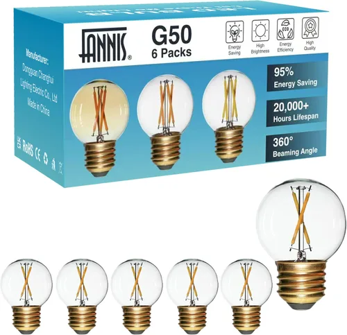 Miniatura 10 de Bombillas LED de globo G50 E26 de 6 unidades no regulables, bombilla Edison redonda pequeña de repuesto G16.5 equivalente a 15 W 20 W, luz cálida