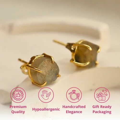 Miniatura 38 de Gempires Natural Raw Prong Setting Stud Earrings, 8-10 mm Crystals Earring, Handmade Jewelry, Gift for Her
