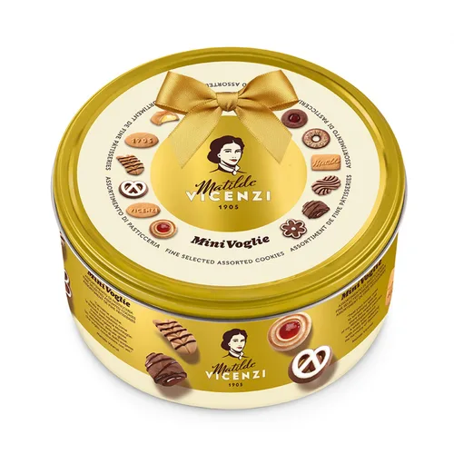Matilde Vicenzi Minivoglie - Lata de galletas de mantequilla surtidas italianas, regalo tradicional de galletas navideñas para el día del padre,