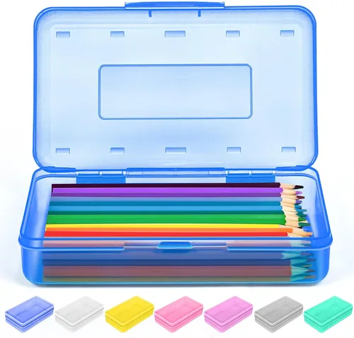 Sooez Caja de lápices, caja de lápices transparente, estuche rígido para lápices, caja de lápices grande de plástico, caja de etiquetas de colores,