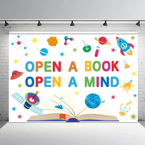 Miniatura 13 de AIBIIN Telón de fondo para fotografía del Día Mundial del Libro de 7 x 5 pies para fotografía Abrir un libro Abrir una mente Niños Estudiantes Aula