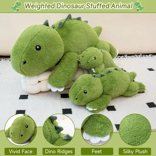 Miniatura 2 de SQEQE - Peluche con peso de dinosaurio, peluche afelpado para aliviar el estrés, suave juguete de almohada de T-Rex para niños y adultos, regalos