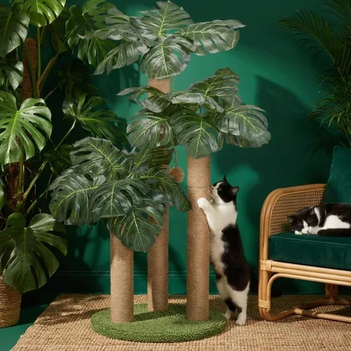 Miniatura 8 de LEMONDA Poste rascador para gatos de 31.5 pulgadas, árbol rascador para gatos con 3 postes rascadores y 2 bolas interactivas colgantes, postes