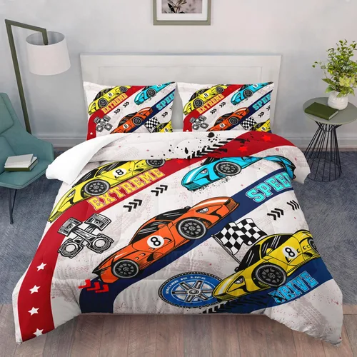 Miniatura 19 de AILONEN Juego de edredón de camión tamaño individual, juego de ropa de cama con temática de camión monstruo 3D sobre fondo azul, para niños y niñas
