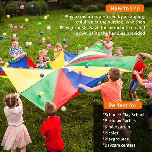 Miniatura 6 de Paracaídas arcoíris de 6 pies, juguete de paracaídas para niños, paracaídas con asas, equipo de juego para interiores y exteriores