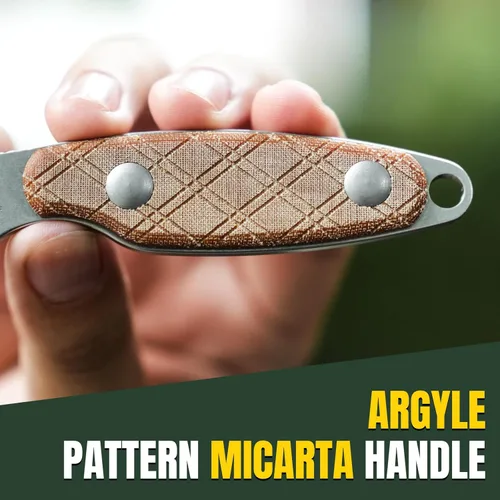 Miniatura 3 de Kizer Muskrat Cuchillo de hoja fija, 3.15 pulgadas 154CM cuchillo de cuello con patrón de rombos mango de micarta de hoja fija EDC cuchillos