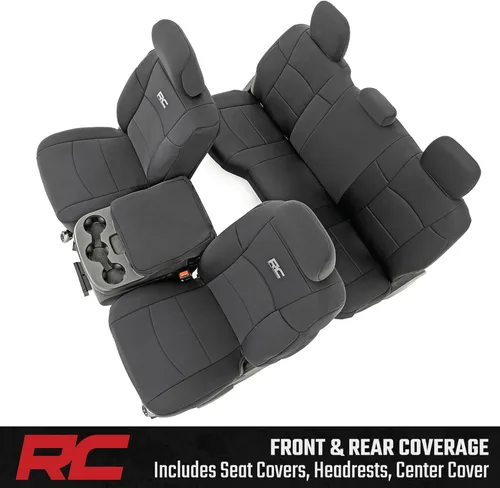 Miniatura 8 de Rough Country Fundas de asiento de neopreno para Dodge Ram (2019-2024), resistentes a los rayos UV y al agua, fundas acolchadas de espuma