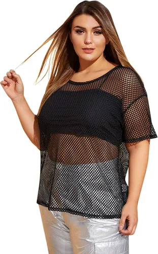 Miniatura 4 de Floerns Camiseta casual de manga corta de malla transparente para mujer