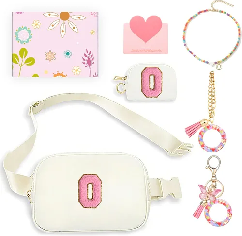 Miniatura 19 de Regalos de moda para niñas adolescentes, cangurera con monograma para niña con llavero, collar, dijes de taza, tarjeta de felicitación y caja