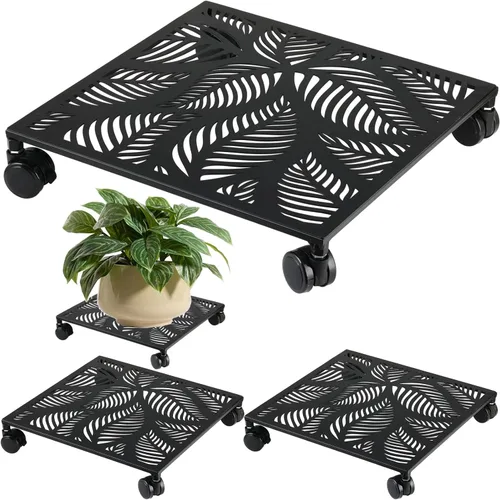 Miniatura 13 de Paquete de 1 carrito cuadrado de metal de 12 pulgadas con ruedas, soporte grande para plantas rodantes para interiores y exteriores, carrito