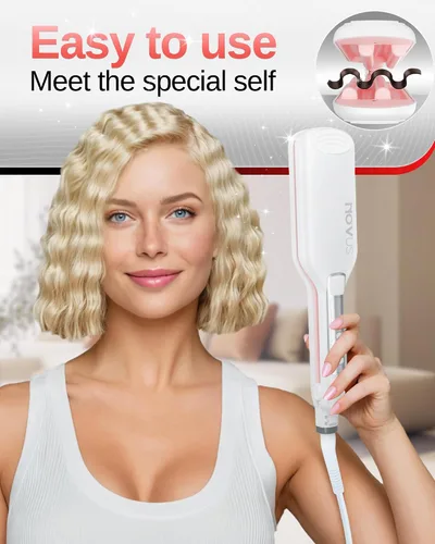Miniatura 2 de NOVUS Rizador de cabello ondulado de 4 barriles, rizadores de pelo de ondas poco profundas, herramienta caliente con cerámica, rizador de ondas