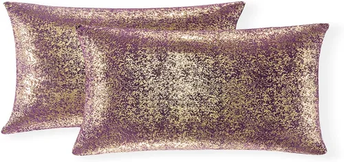 Miniatura 16 de Xinrjojo Juego de 2 almohadas brillantes en negro y dorado, almohadas suaves y brillantes decorativas, juego de fundas de almohada cuadradas negras