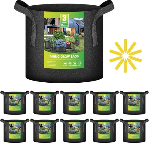 Miniatura 31 de iPower Paquete de 10 bolsas de cultivo de 3 galones, macetas de tela no tejida, contenedor de aireación con asas de correa para jardín y plantación