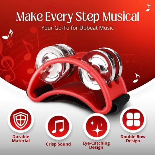 Miniatura 2 de Flexzion Pandereta de percusión de pie con jingles de acero de doble fila, tambor de instrumento musical para zapatos de fiesta, regalo, cantante