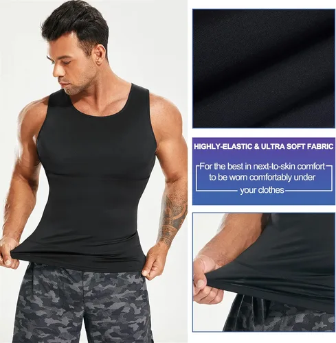 Miniatura 3 de Camiseta de compresión para hombre, adelgaza y moldea el cuerpo - chaleco de entrenamiento, camiseta de tirantes, para marcar abdominales, camisetas