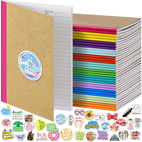 Cuadernos de composición para la escuela, paquete de 36 diarios con 36 calcomanías motivacionales, 60 páginas con rayas universitarias para