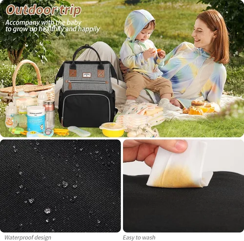 Miniatura 7 de Mochila para pañales: bolsa de bebé grande para niños y niñas, mochila para pañales para hombres, bolsa de hombro para mamá, 2 bolsas de pañales