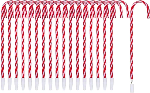 Yolyoo 48 piezas de bolígrafos de bastón de caramelo navideño - Bolígrafo de bastón de caramelo con rayas para papelería de regalo de fiesta